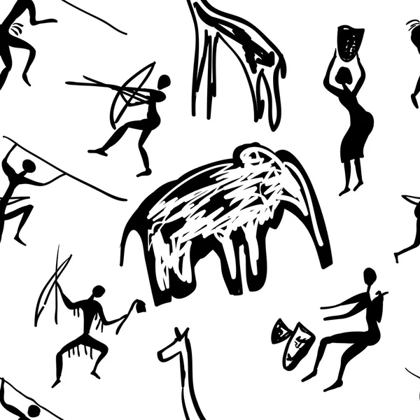 Seamless pattern of rock paintings — Stok Vektör