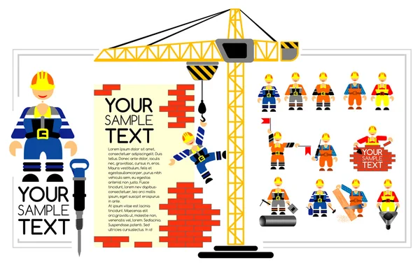 Conjunto de iconos de trabajadores y constructores con las herramientas — Archivo Imágenes Vectoriales