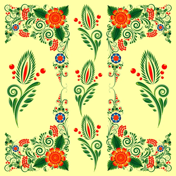 Seamless pattern with floral ornament with elements of berries and leaves — Wektor stockowy