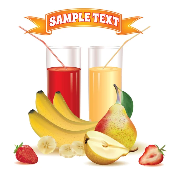 Glasses for juice from melon, banana, tomato and watermelon Stock