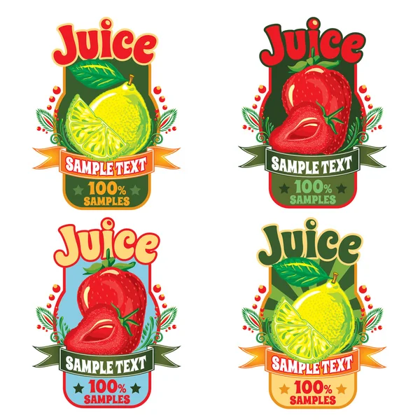 labels of juice from the fruit of lemon and strawberries