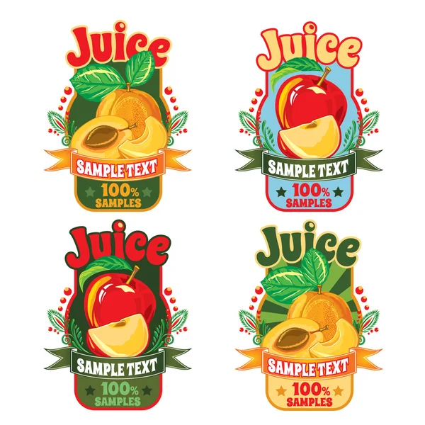 labels of juice from the fruit of red apple and apricot