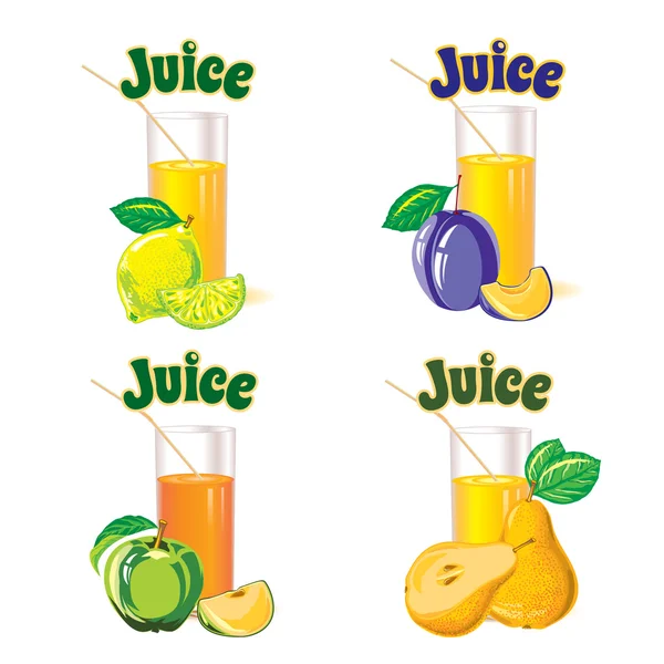 set of  glasses for juice from the lemon, apple, pear and plum
