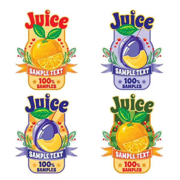 labels of juice from the fruit of orange and plum