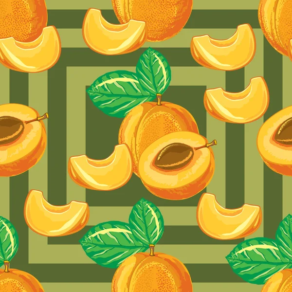Seamless pattern of ripe apricot and apricot slices — Stock Vector