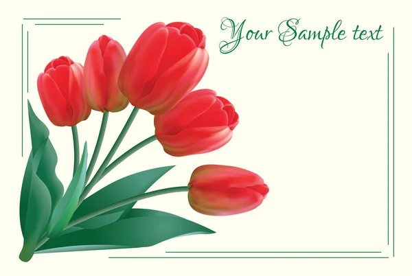 Greeting card with a bouquet of red tulips — 图库矢量图片