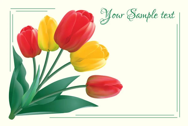 Tarjeta de felicitación con un ramo de tulipanes — Vector de stock