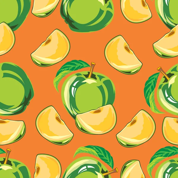 Patrón sin costuras de rodajas de manzana verde y manzana — Vector de stock