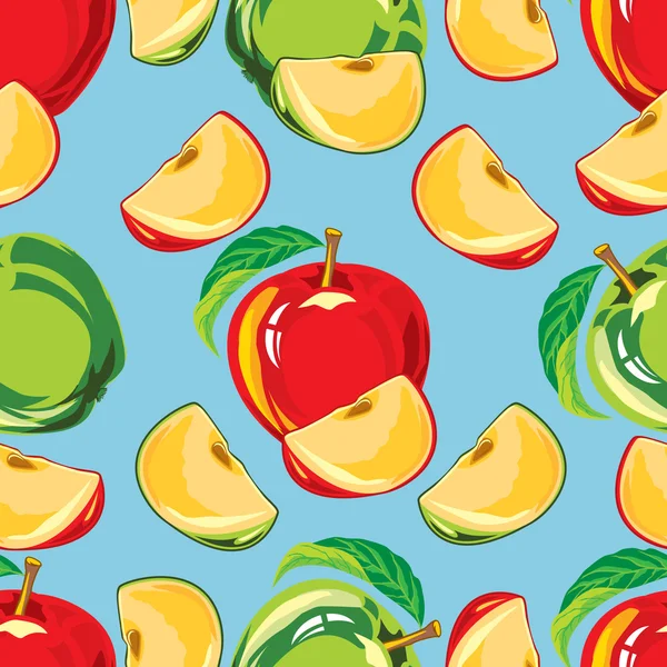 Seamless pattern of green and red apple and apple slices — Stock Vector