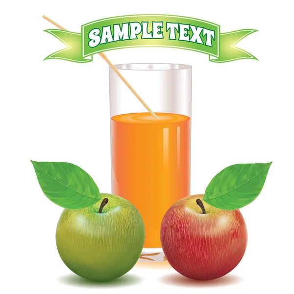 Vaso para el jugo de la manzana madura roja y verde — Vector de stock