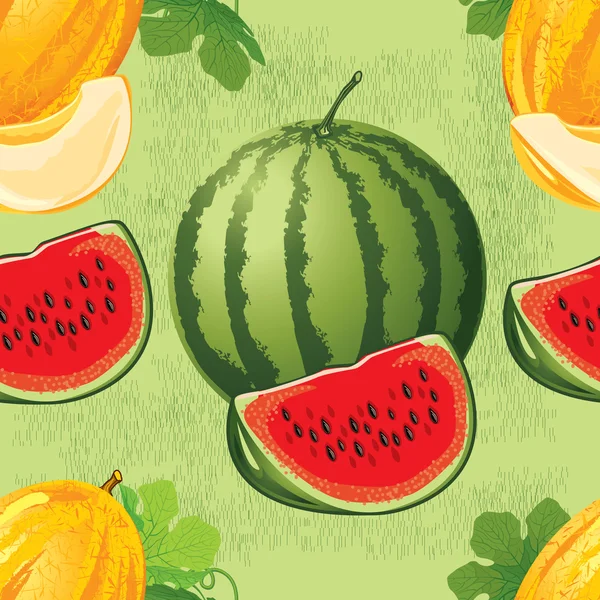 Seamless pattern of ripe melon and watermelon — Stock Vector