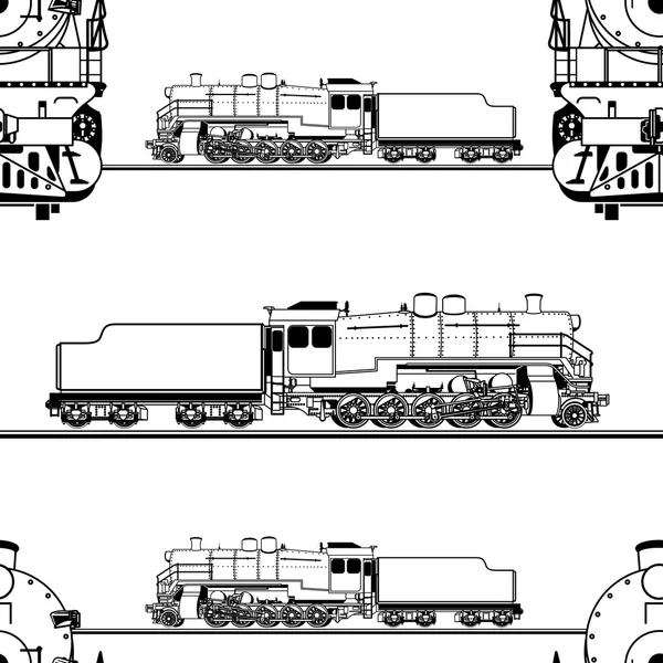 Modello senza cuciture nella forma di un disegno di linea di una locomotiva a vapore — Vettoriale Stock