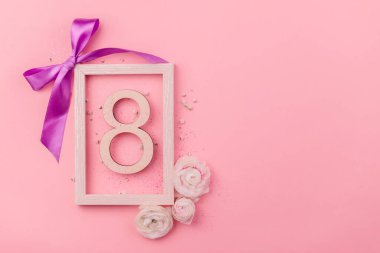 8 Mart Kadınlar Günü için tebrik kartı. Modaya uygun bir arka plan. 8 Mart ve kadınlar günü konsepti