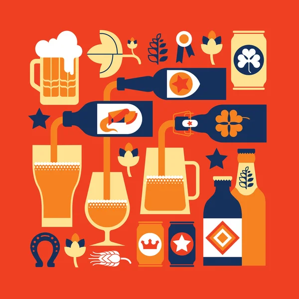 Composición con siluetas de cerveza — Vector de stock