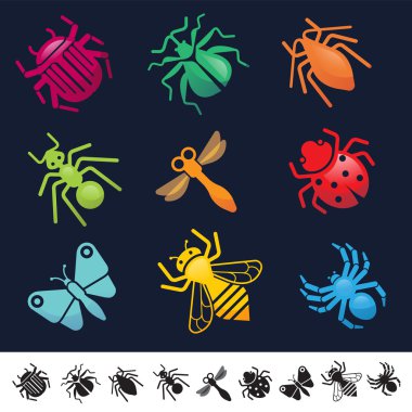 İle böcekler siluet simgeler kümesi