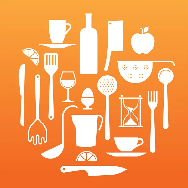 Композиція з кухонним посудом силуети — стоковий вектор