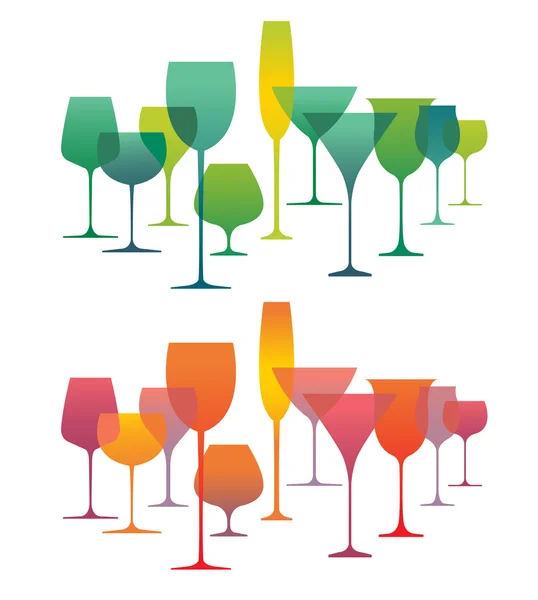 Composición con siluetas de cristalería de alcohol — Vector de stock