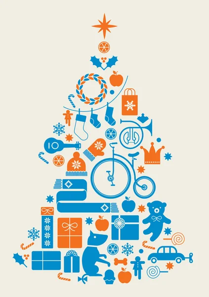 Composition with silhouette of Christmas tree. — Stock Vector