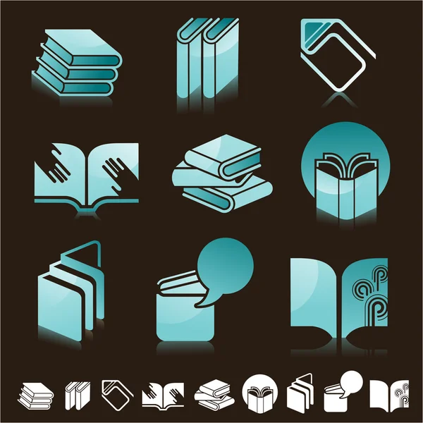 Ensemble d'icônes avec silhouettes de livres — Image vectorielle