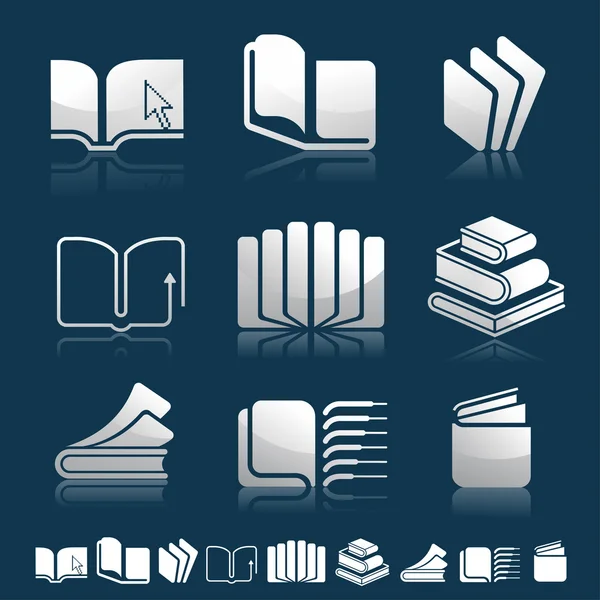 Conjunto de iconos con siluetas de libros — Vector de stock