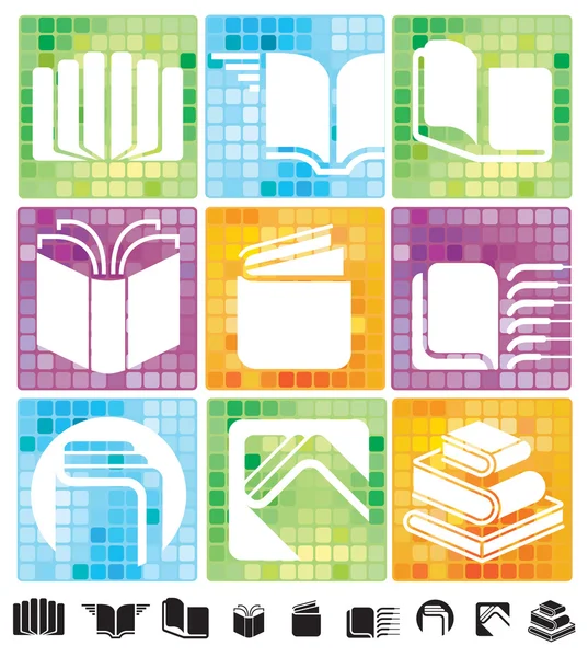 Set of icons with books silhouettes — Stock Vector