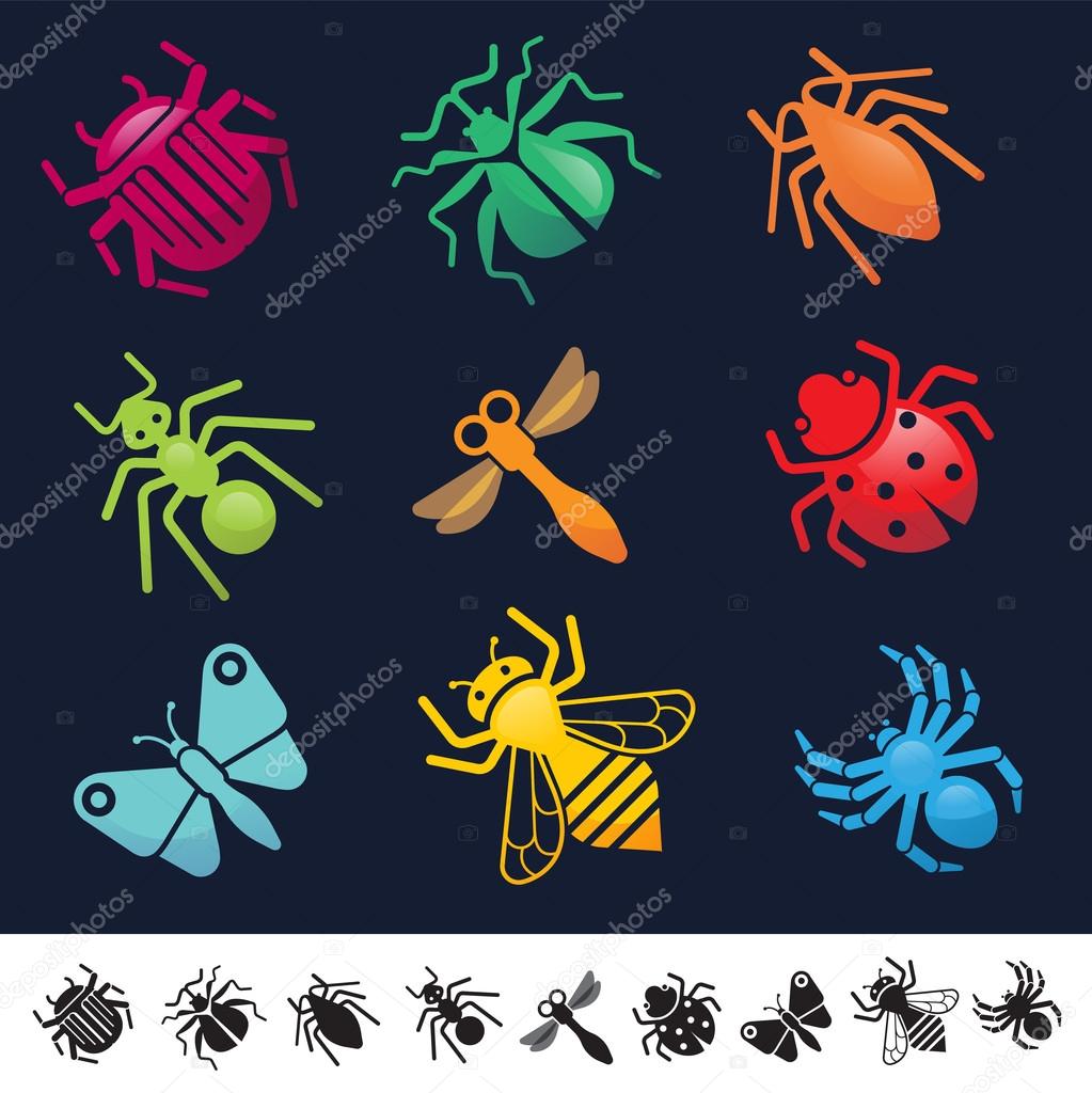 Set of icons with insects silhouette