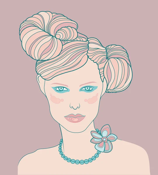 Illustration de la tête féminine à la coiffure glamour . — Image vectorielle