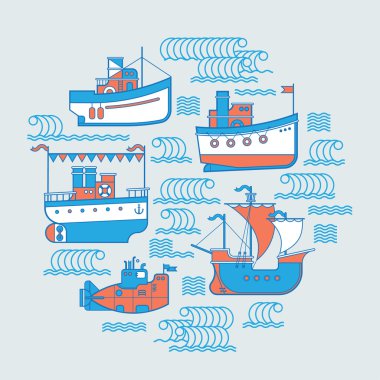 Tekneler ile yuvarlak kompozisyon.