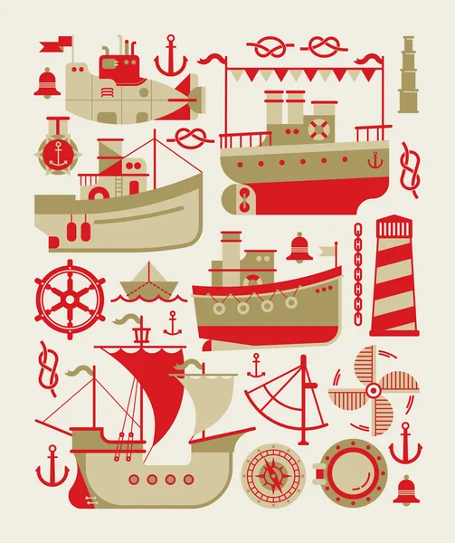 Composición con siluetas de barco . — Vector de stock