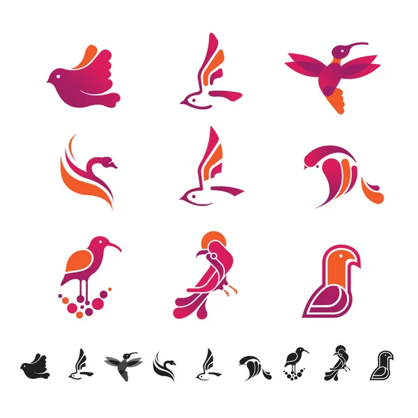 Set van pictogrammen met vogels silhouetten — Stockvector