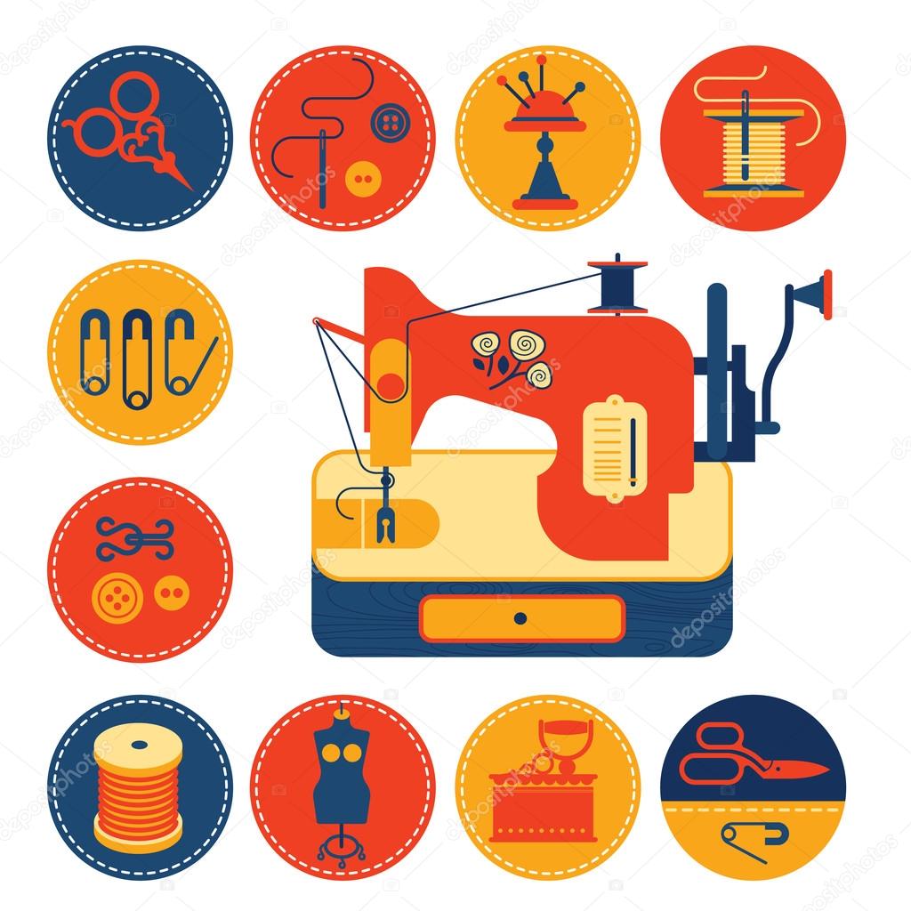 Set of icons with sewing and tailoring symbols.
