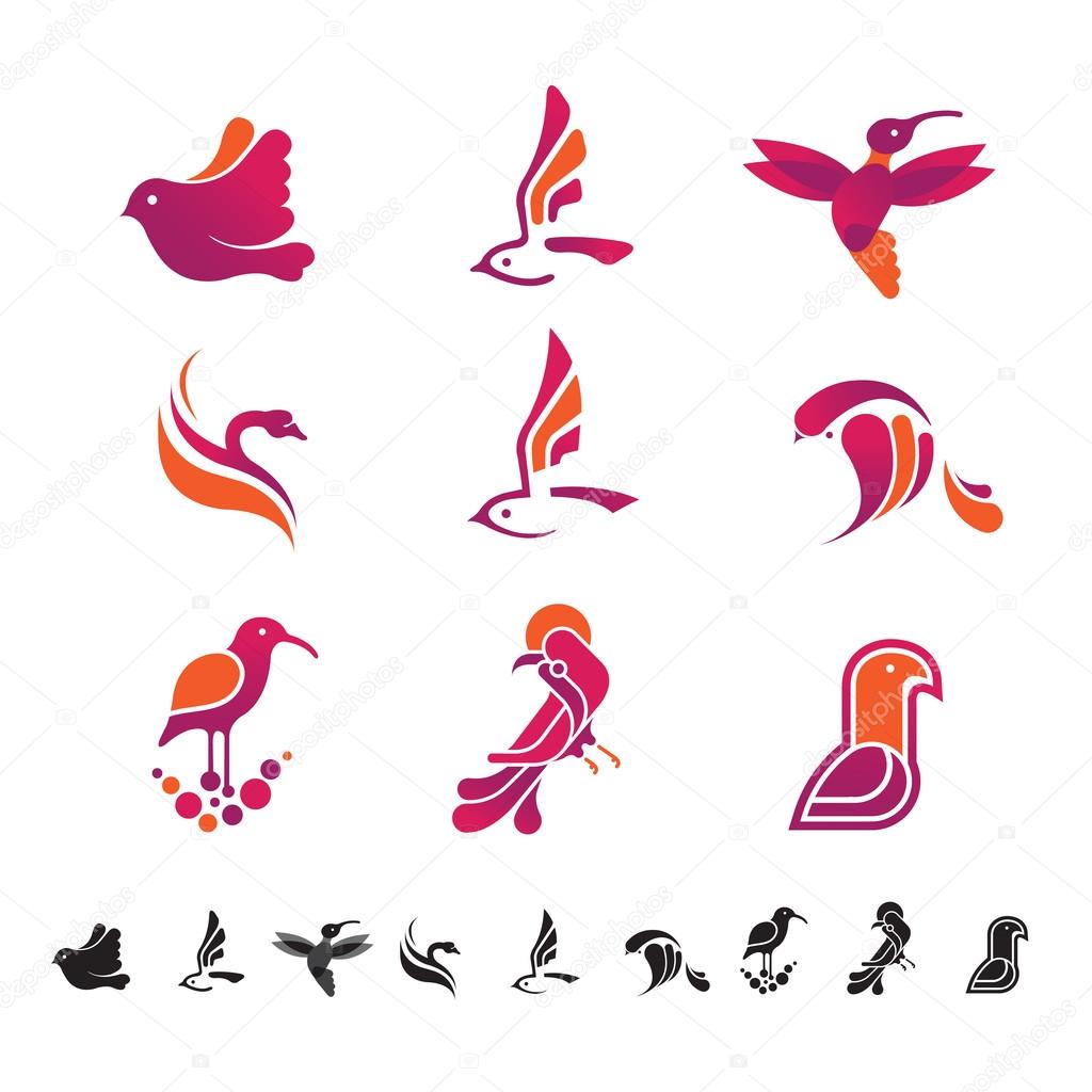 Set of icons with birds silhouettes