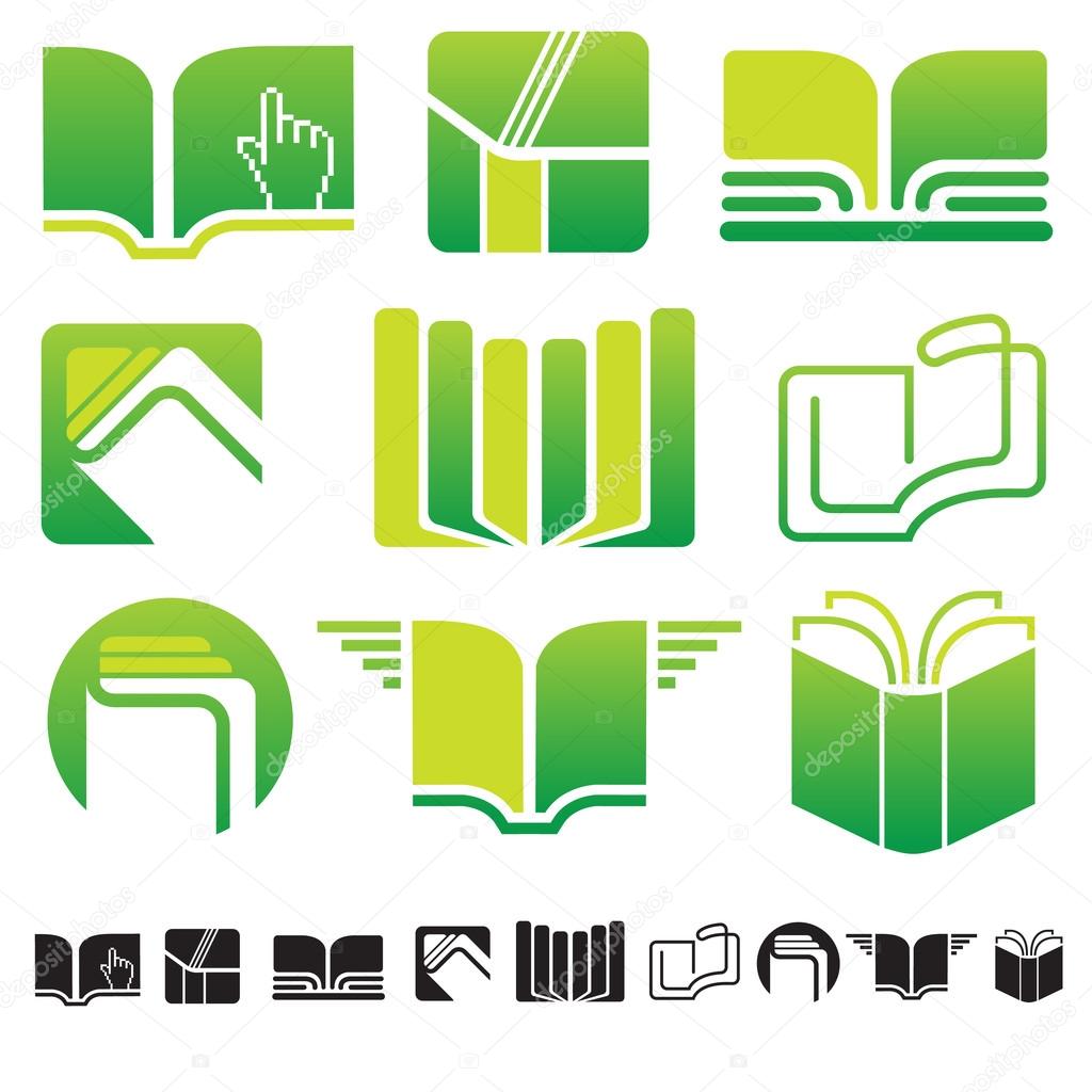 Set of icons with books silhouettes