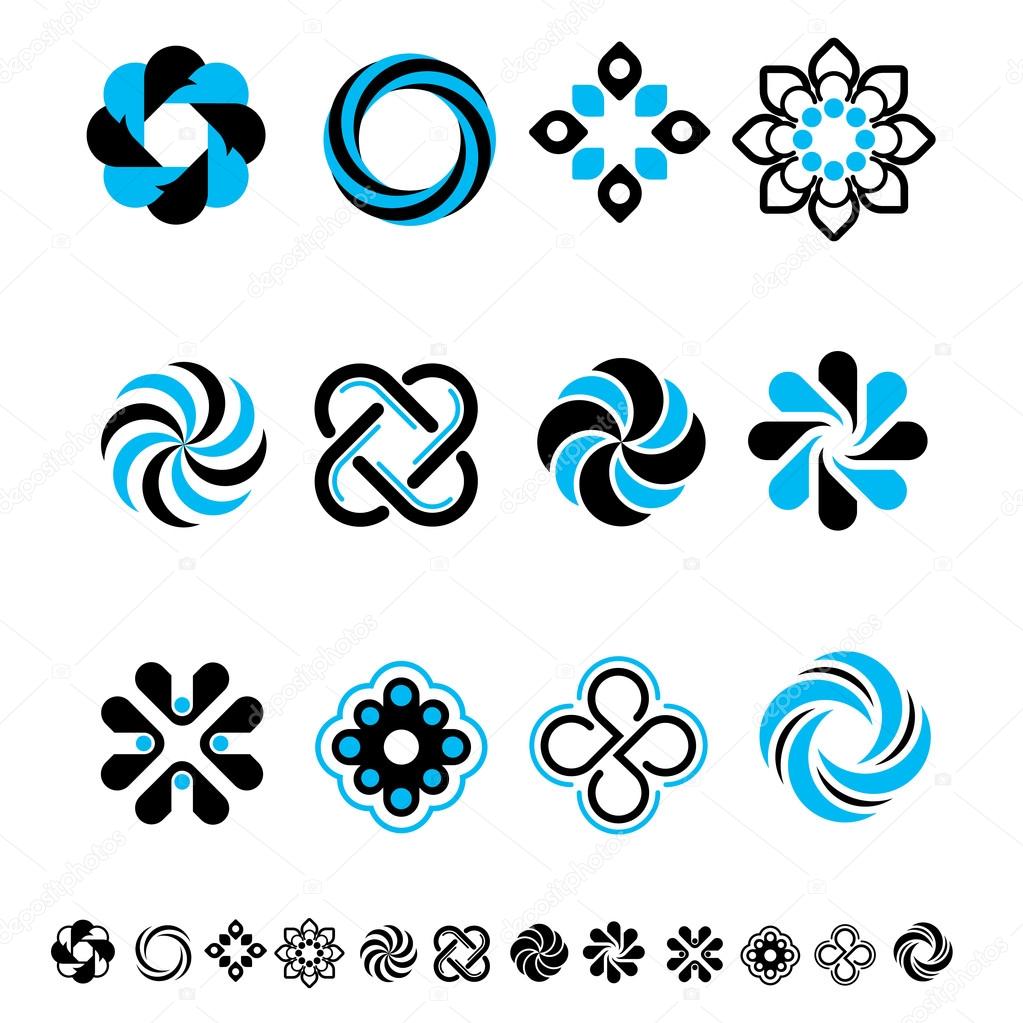 Set of 12 geometrical floral icons.