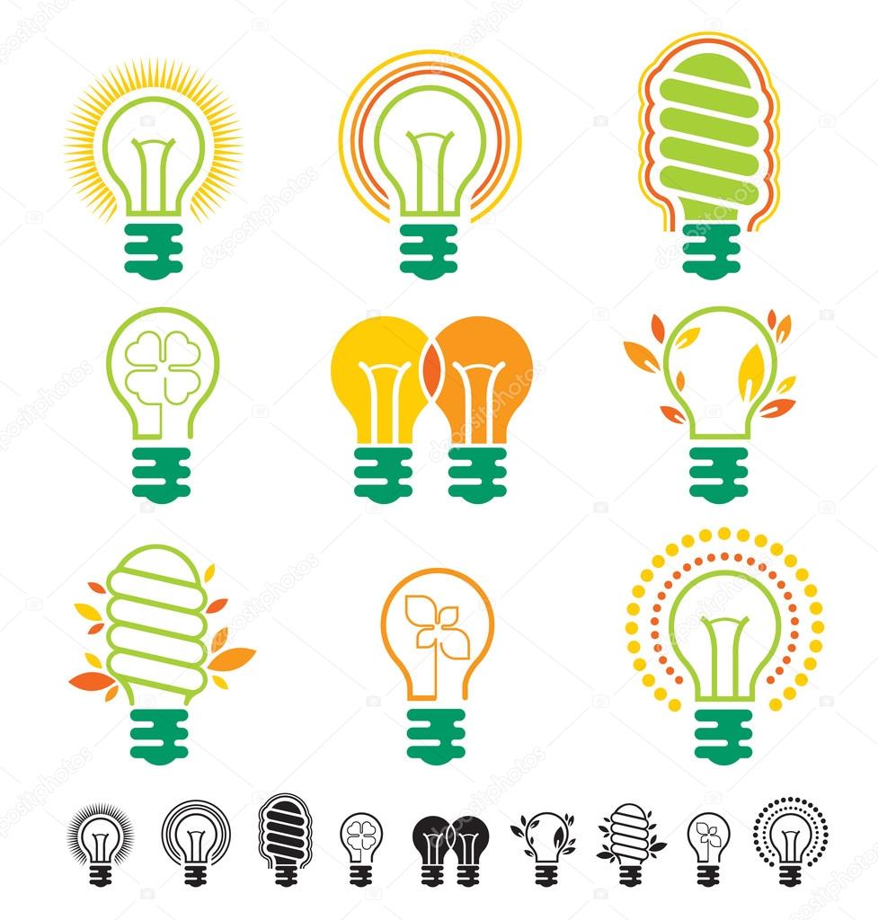 Set of 9 light bulb icons.