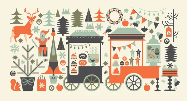 Composición del paisaje con el mercado navideño . — Vector de stock