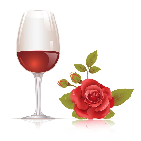 Винний келих і червона троянда — стоковий вектор
