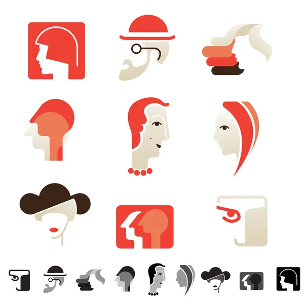 Set van 9 menselijk hoofd pictogrammen. — Stockvector