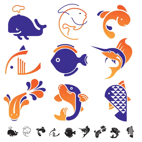 Zestaw ikon symboli ryb. — Wektor stockowy
