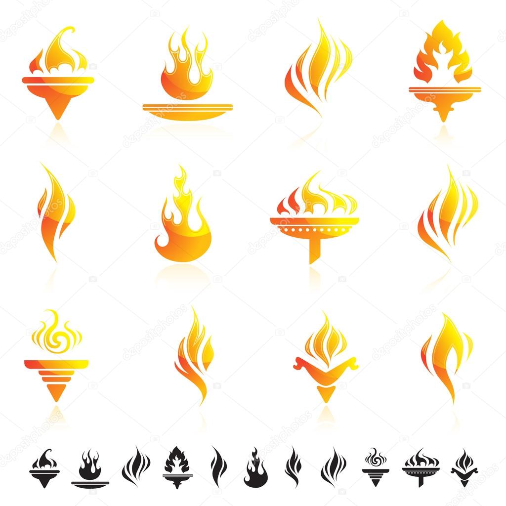 Set of fire symbol icons.