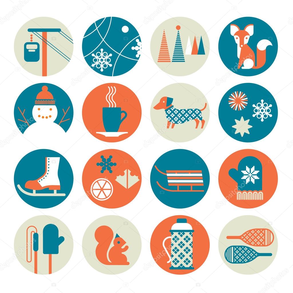Icon set with winter activity silhouettes