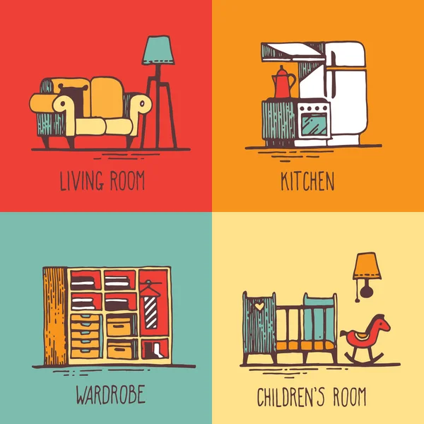 Ilustración de las habitaciones — Vector de stock