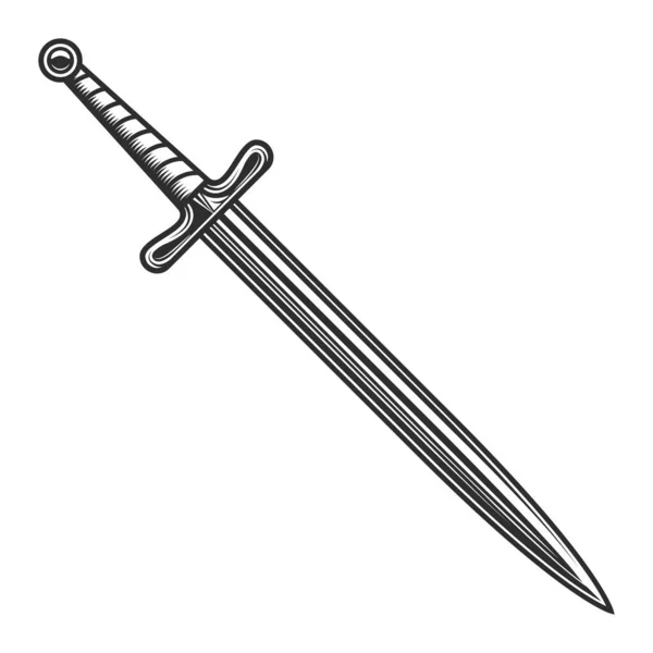 Warrior Sword Isolated White Vintage Monochrome Retro Style Vector Illustration — Stock Vector