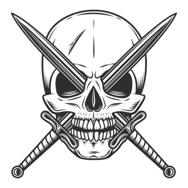 Çapraz kılıçlı klasik kafatası izole vektör çizimi