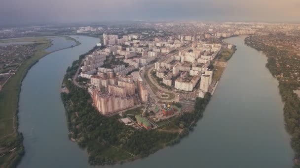 Aerial view from Krasnodar city, island — Stock Video