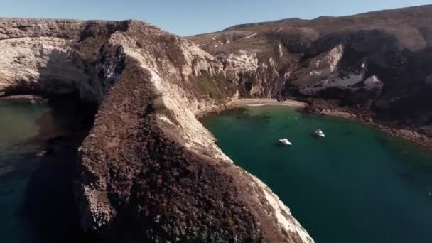 Aerial. Flying over Santa Cruz island, Potato Harbor. Pacific Ocean. California. — Stock Video