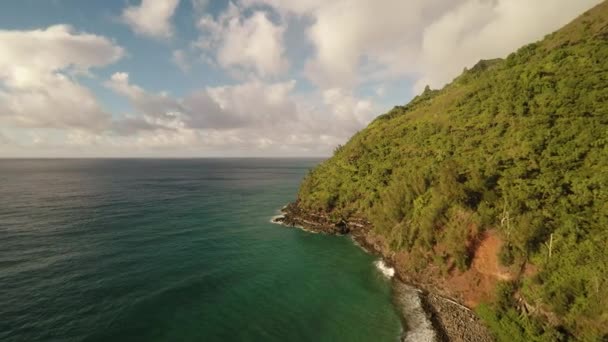 Antenowe strzelać dzikich Hanakapi'ai plaży. Wyspy Kaua'i. Hawaje. — Wideo stockowe