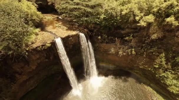 Antenowe strzelać wodospad Wailua spada w Wailua River State Park. Hawaje. Kaua'i. — Wideo stockowe