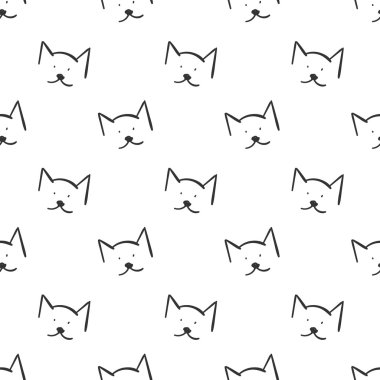 Kedi beyaz arka plan üzerinde basit Seamless Modeli anahat