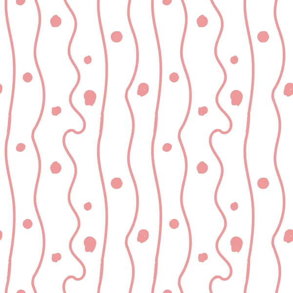 Rosa vågor och prickar enkelt Seamless mönster på vit bakgrund — Stock vektor